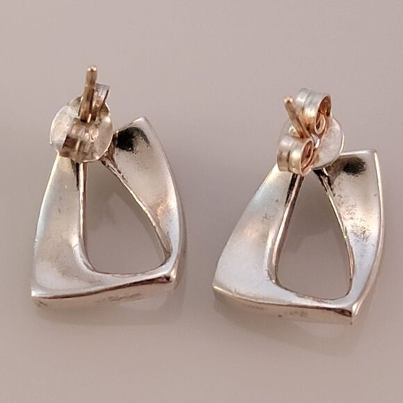 Sterling Contemporary Rounded Geometric Post Earrings - Picture 4 of 5